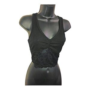 Sexy black racerback lace trim v-neck crop top‎ size small new